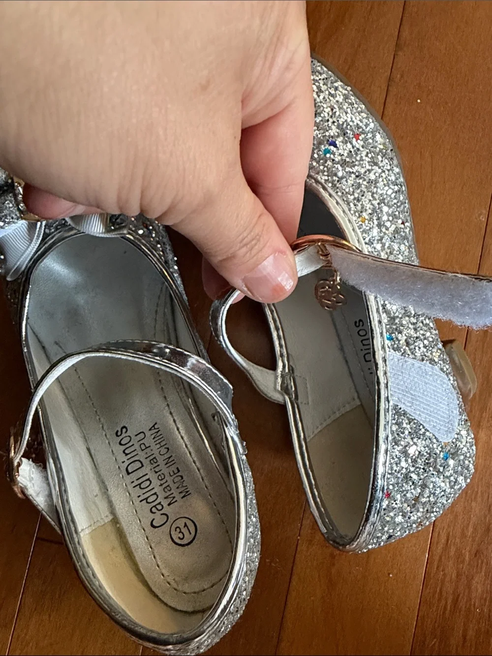 Girls' Silver Glitter Mary Jane Heel Shoes